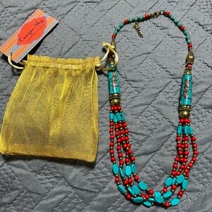 Canyon Sky Turquoise and Coral multi strand Necklace (JL2)